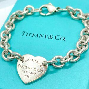 Tiffany & Co. Return to Tiffany Heart Charm Bracelet Sterling Silver 7.5" W/ Box